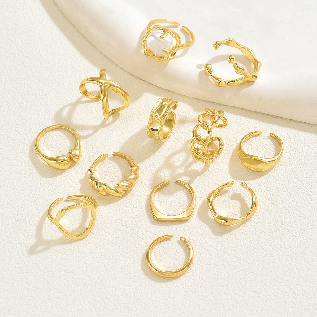Modern Geometric Metal Ring Pack For Women With Adjustable Fit Handmade Fashion Jewelry