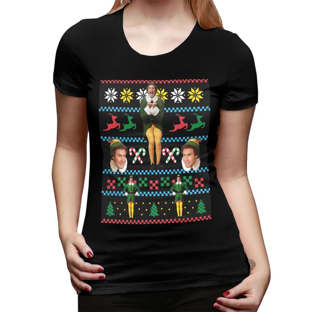 Buddy The Elf Ugly Christmas Sweater Xmas Movie Will Ferrell TShirt for Women ONeck Streetwear T Shirts Womens Tees Short