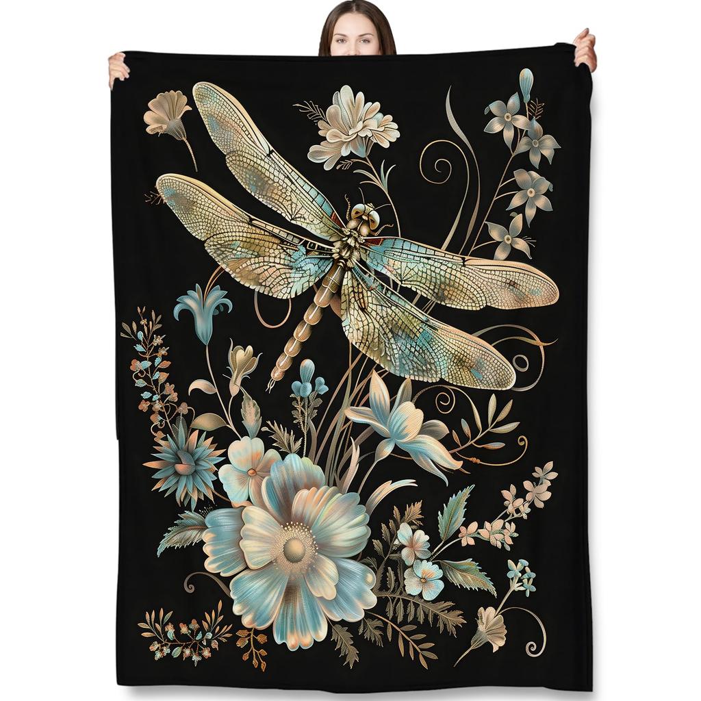 Dragonfly Throw Blanket Ultra Soft Cozy Lightweight Fuzzy Plush Flannel Fleece Blanket for Chair, Bed, Couch, Office & Travel