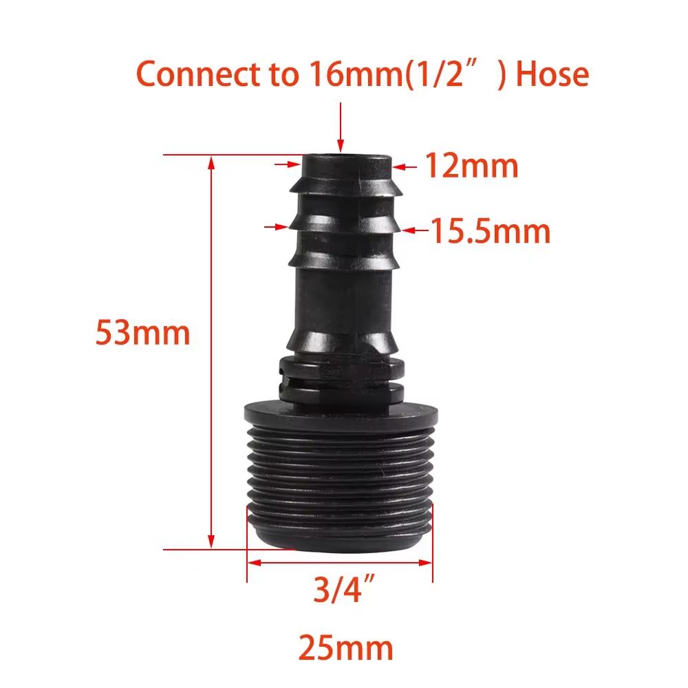 Plastic Garden Hose Connector 1/2 3/4 Female to Male Thread 1/2 3/4 1 Inch Barb Fitting Irrigation Pipe Connector 16mm 20mm 25mm