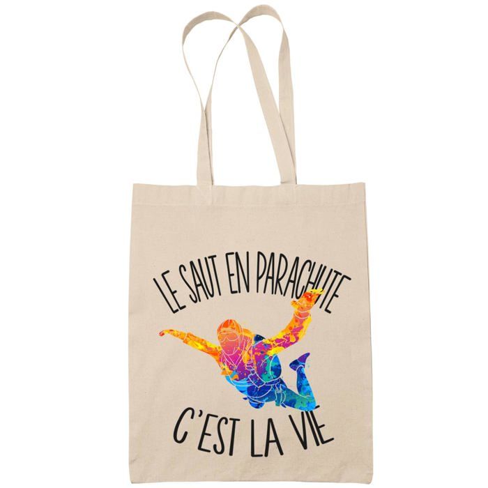 Tote bag - PLANETEE - Sac cabas - motif « saut en parachute c'est la vie » - Coton - Imprimé en France