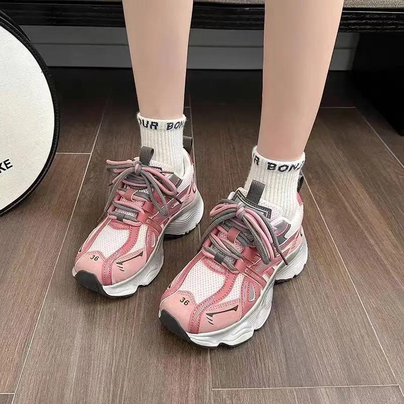 Fashion Women's Dad Shoes High On Platform Mesh Breathable Walking Vulcanized Shoe Korean Daily Routine New In Casual 39 Ladies Footwear