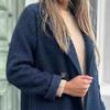 Women's Fleece Jacket Lapel Button Closure Fluffy Gown Coat Solid Color Mid-Length Plush Warm Coat for Office Parties Travel