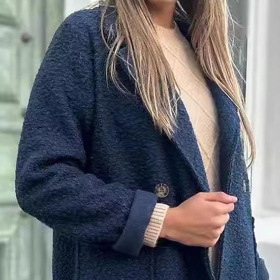 Women's Fleece Jacket Lapel Button Closure Fluffy Gown Coat Solid Color Mid-Length Plush Warm Coat for Office Parties Travel