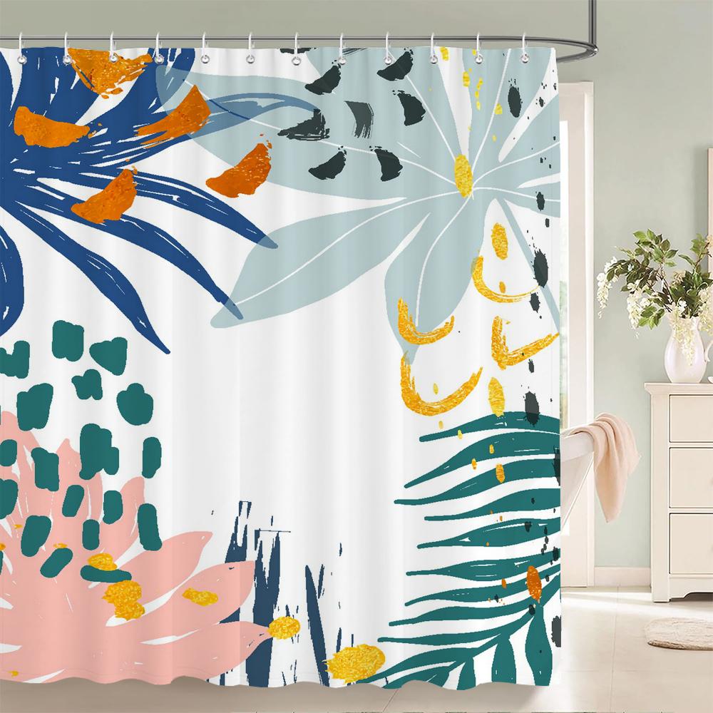 1 pack Minimalist art leaves printing shower curtain bathroom partition bathroom curtain with hooks home decorative curtain