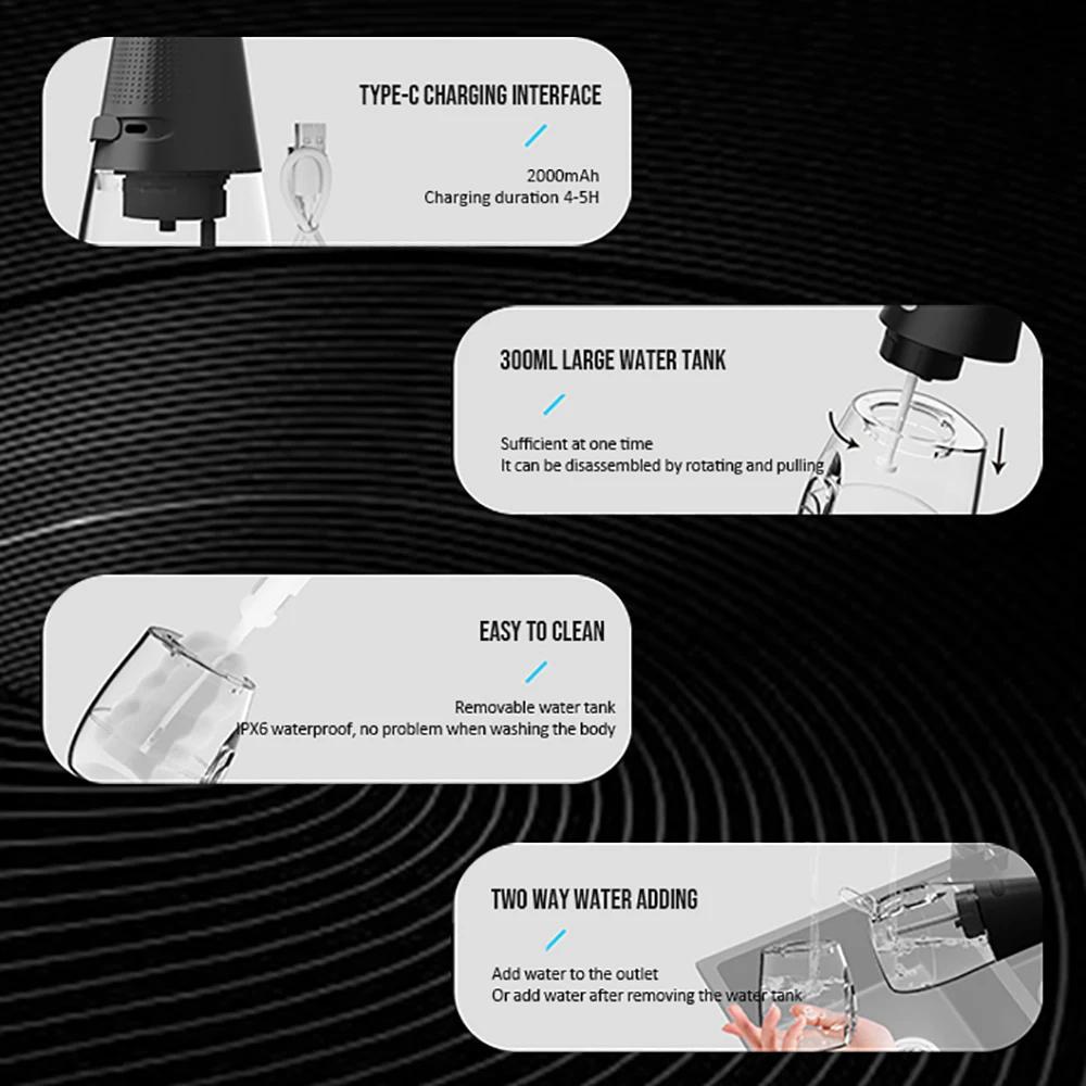 Portable 300ML Oral Irrigator Water Flosser Tartar Remover 5 Nozzels 3 Modes Waterproof USB Rechargeable Teeth Cleaning Tool