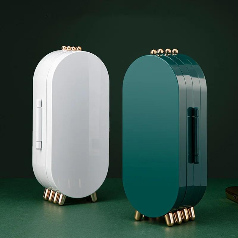 

1 шт. Роскошная шкатулка для хранения ювелирных изделий, многослойный пыленепроницаемый настольный контейнер с зеркалом, органайзер для косметики белый