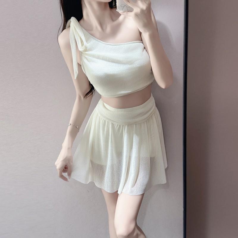 

Internet Celebrity One-shoulder Sexy Ballet Split Strap Backless Tube Top Bikini Swimsuit Spa Vacation L 100-110 kg