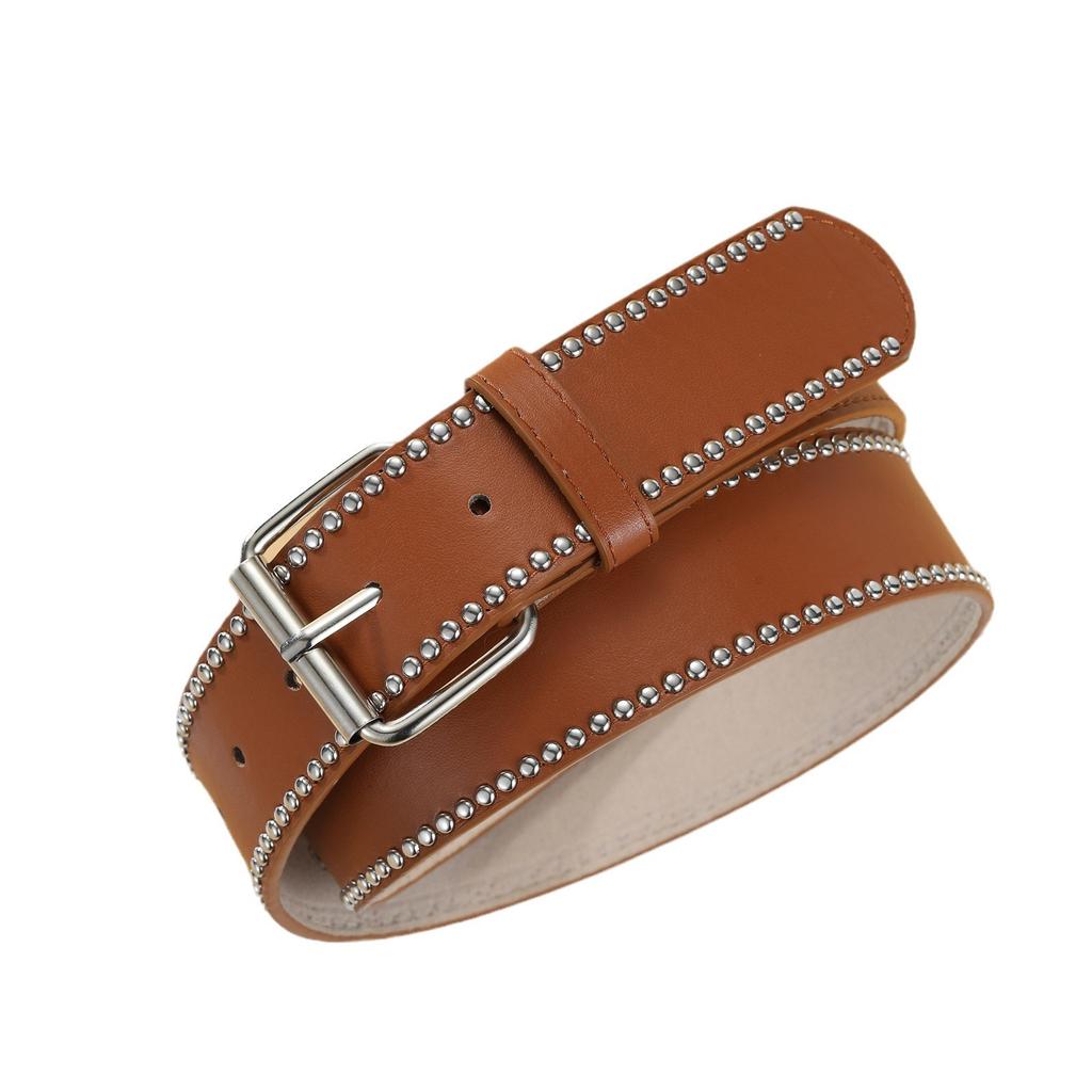 Punk Style Women'S Rivet Pin Buckle Belt Pu Simple Cow Pants Decorative Wide Belt