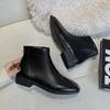 Fashion 2024 Spring and Autumn Fashion British Zipper Design Women's Short Boots Simple Solid Color Square Toe Thick Heel Chelsea Boots