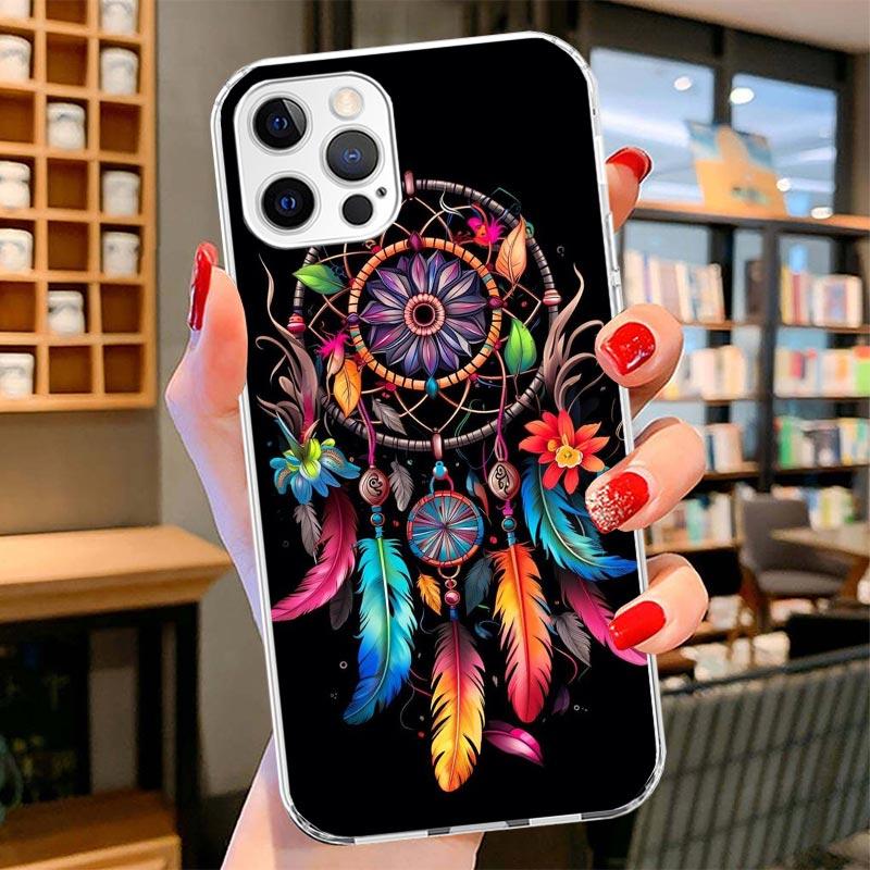 Retro Feather Dreamcatcher Cover Phone Case For iPhone 16 17 Air 15 14 Pro Max 16E Phone Case 13 Mini 12 11 7 SE 8 Print Pattern