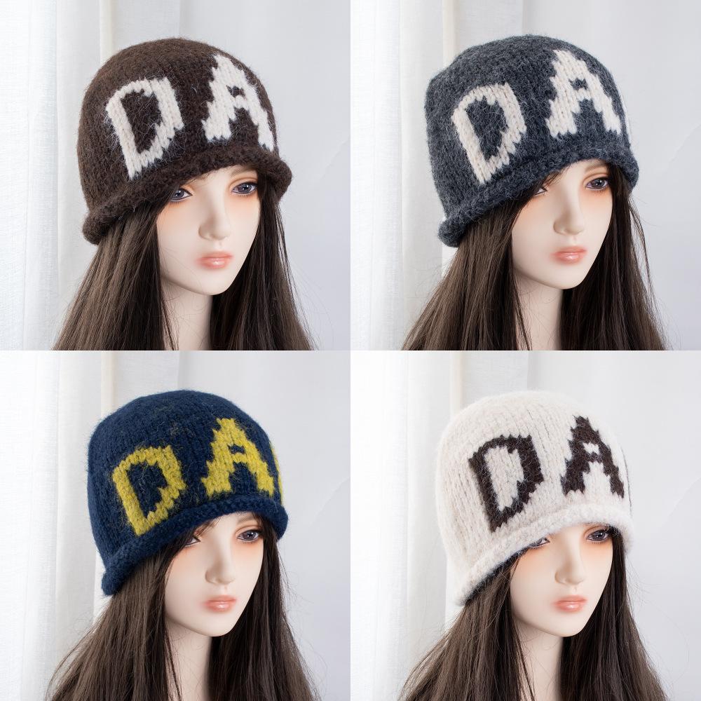 South Korea's new niche DAC letter crimped wool hat children's autumn and winter cold-proof and warm bag head cold hat