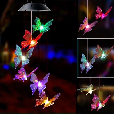 1pc Purple Butterfly Solar Wind Chimes Color Changing Lights Outdoor, Unique Mobile Wind Chime