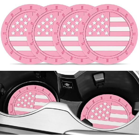 JUSTTOP Car Cup Holder Coaster,American Flag Non-Slip Ert Car Cup Coaster,Car Accessories Interior For Women And Man,4 Pack Black