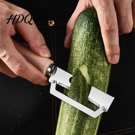 Multifunctional Vegetable Peeler with Ergonomic Wood Handle 2-in-1 Bottle Opener Wide Curved Potato Blade Sharp for Potatoes Apples Citrus Carrots