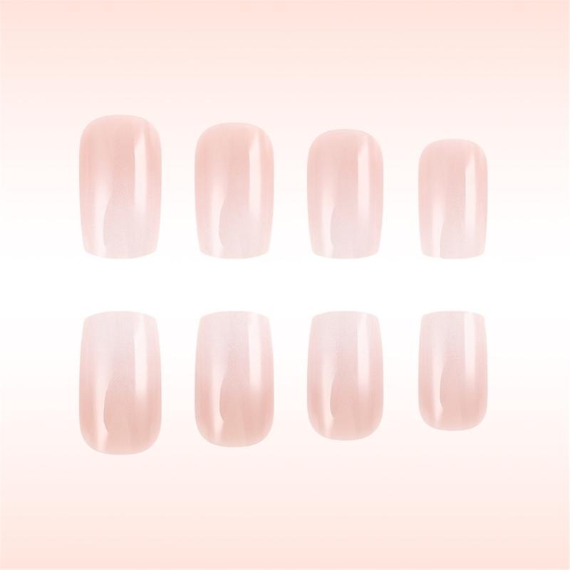 24 Pcs Short Square Press On Nail Gradient False Nail Simple Acrylic Nail Glossy Full Cover Stick On Nail for Woman