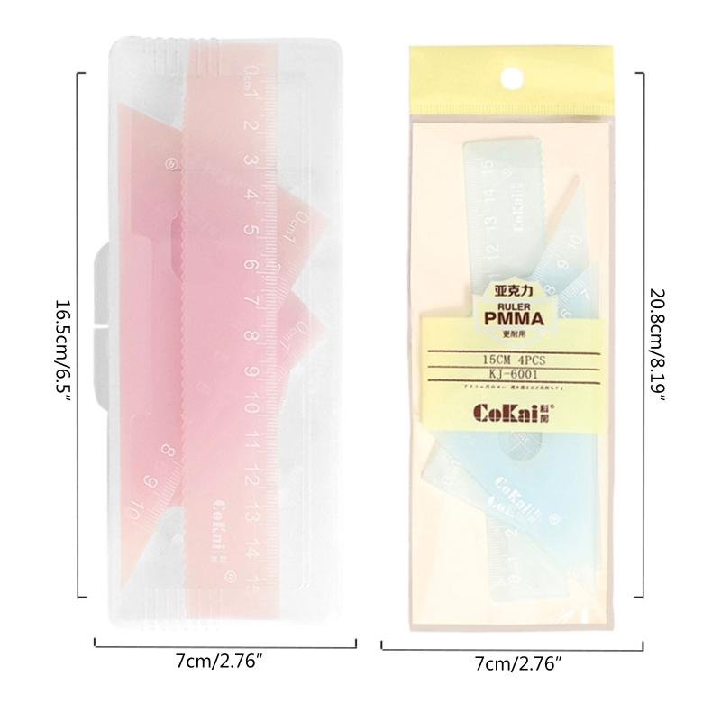 4 Set Math Geometry Tool Plastic Ruler Include Straight Ruler for Triangle Ruler Protractor Student School Office Statio