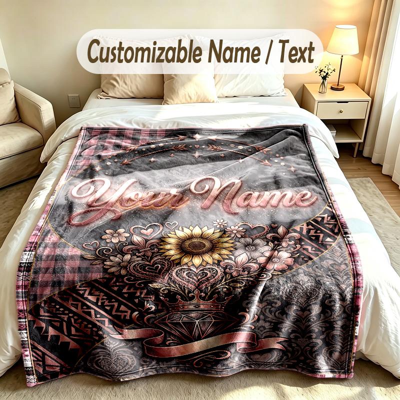 Floral Theme Custom Blanket Personalized Name & Text Customized Soft Warm Throw Blanket Home Decor
