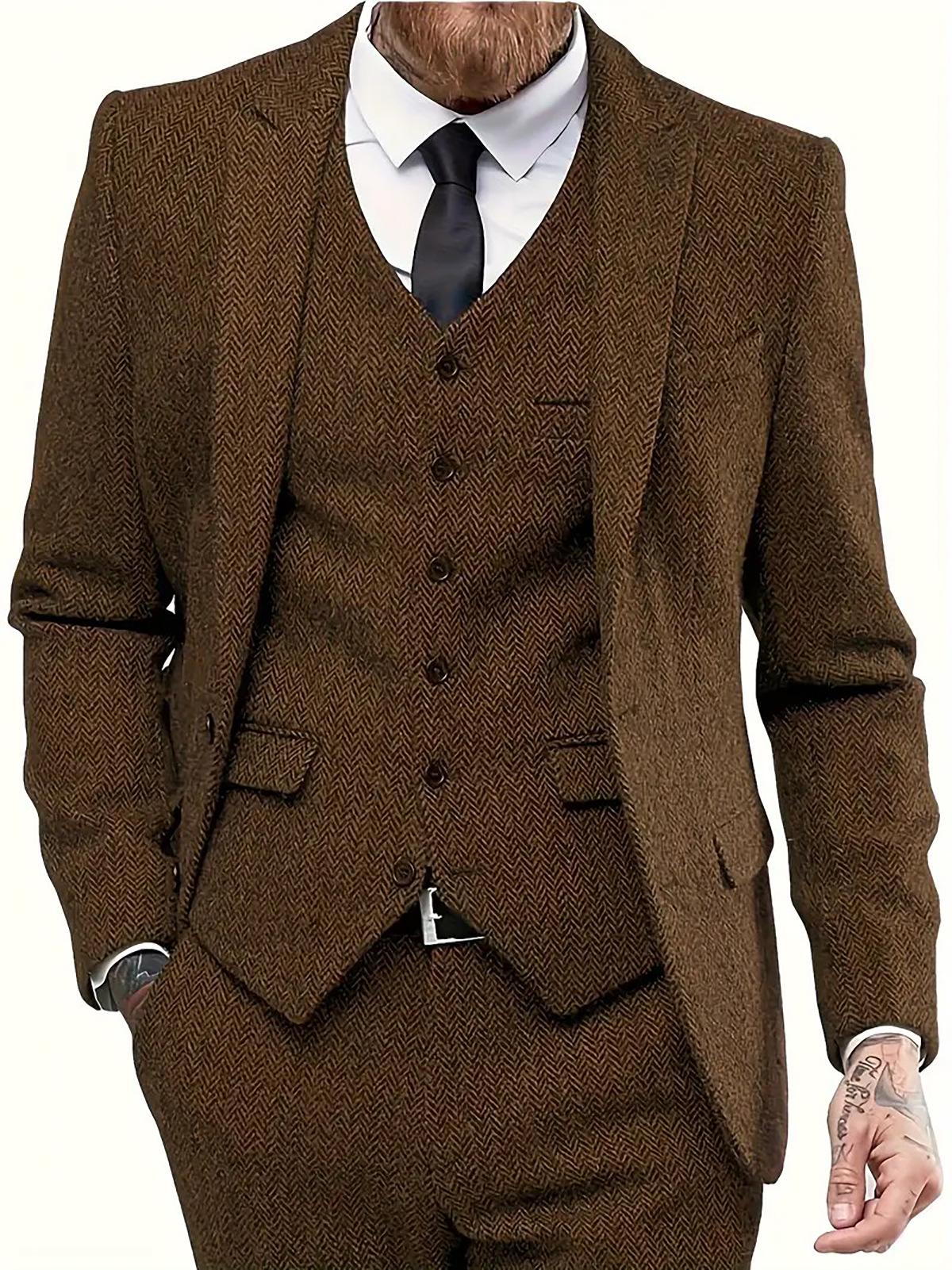 Men`s Herringbone Slim Fit Three-Piece Suit