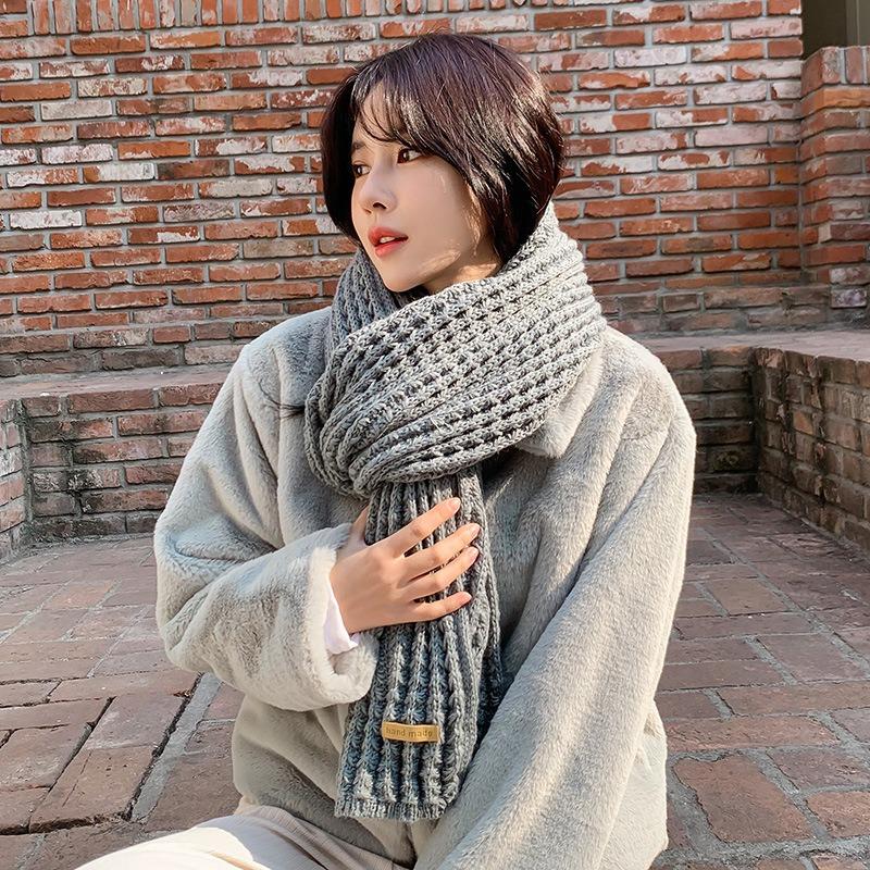 Harajuku wind autumn and winter scarf women's thickened warm solid color knitted thick wool scarf long n wind