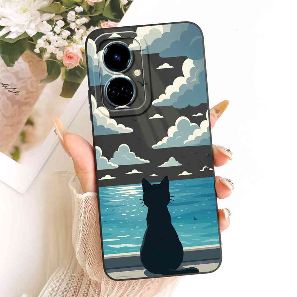 For Tecno Camon 19 CI6n Case Blue Pattern Cat Cover Soft Silicone Casing For Tecno Camon 19 Camon19 Cover Phone Shell