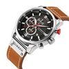 Curren 8291 Men's Multifunctional Leather Strap Watch with Six-Hand Calendar and Large Dial