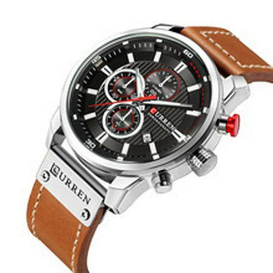 Curren 8291 Men's Multifunctional Leather Strap Watch with Six-Hand Calendar and Large Dial