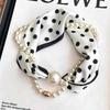 Elegant Satin Neck Scarf for Women with 2 in 1 Pearl Chain Necklace Buckle Lightweight Soft Shawl Gift for Party Office Wear