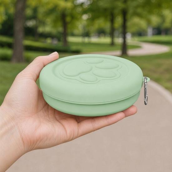Dog Treat Pouch, Dog Bowl with Metal Carabiner, Puppy Treat Holder, Pet Food Container with Lid for Travel Walking Training Trips