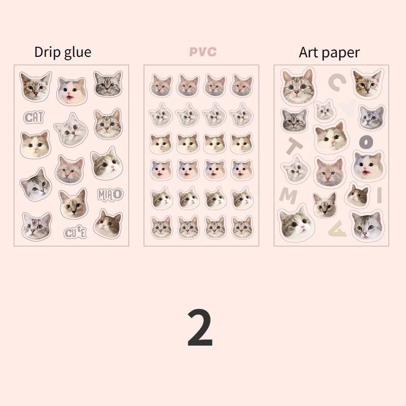 Mr. Paper Cute Cat Head Flat Sticker Cartoon Animal Guka DIY Handbook Decoration Kawaii Stickers Stationery 4 Style