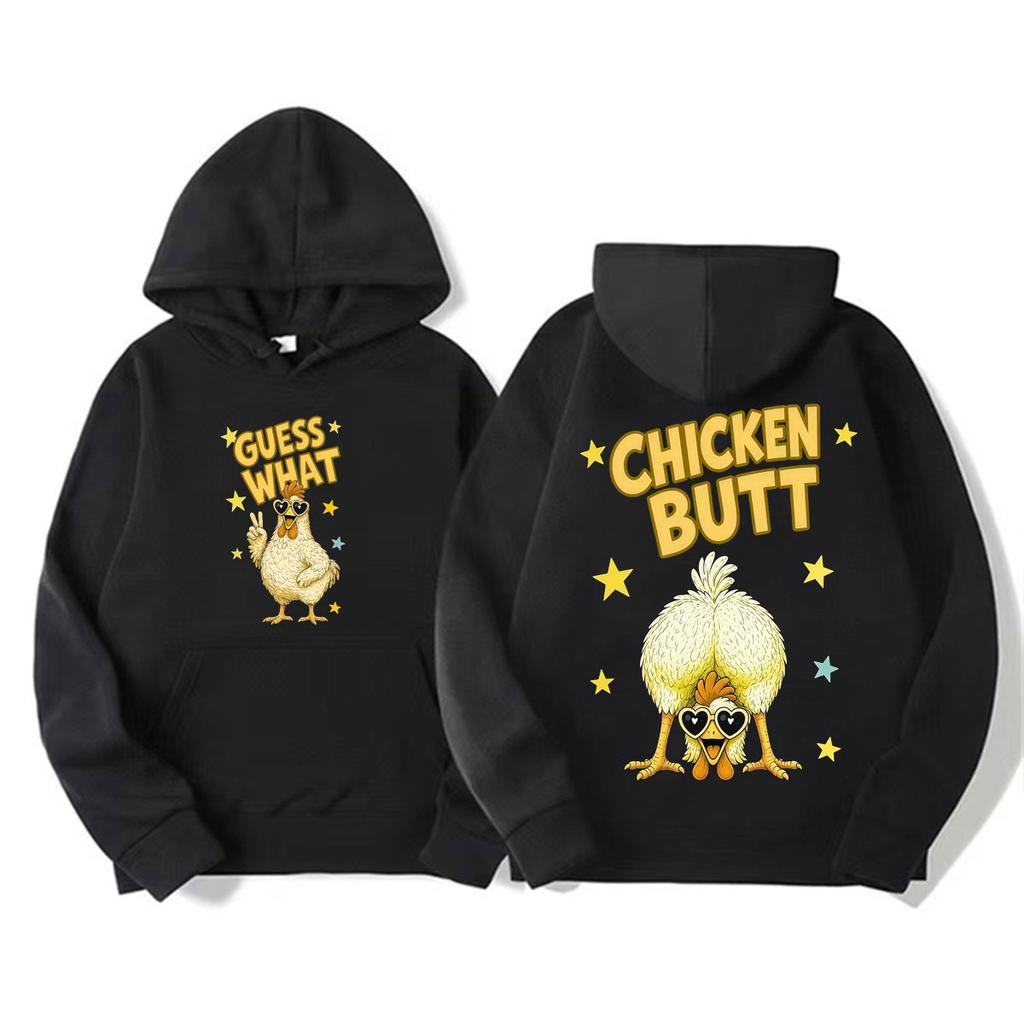 Funny Guess What Chicken Butt Cartoon Meme Hoodies Men Women Fashion Humor Kawaii Sweatshirt Fleece Casual Long Sleeve Pullovers