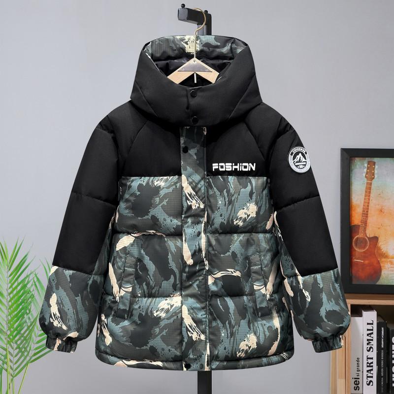 Camouflage Kapuzenjacke Gepolstert Winter Warm Lockerer Schnitt Freizeitmantel Jugend Jungen