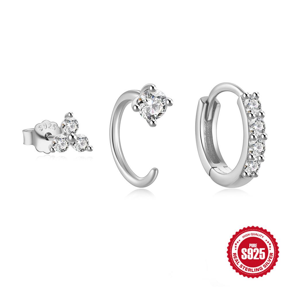 3-Piece Set, Simple S925 Sterling Silver Ins Style Turquoise Fashion Versatile Classic Set Earrings Women