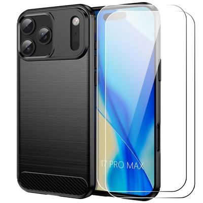 Hülle für iPhone 17 Pro Max - BOOLING - Kohlefaser Stoßschutz Schwarz - 2 gehärtete Gläser