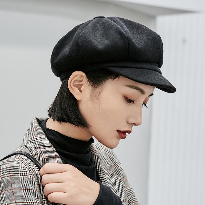 Beret Korean style British woolen octagonal hat autumn and winter cute simple retro versatile camel painter hat