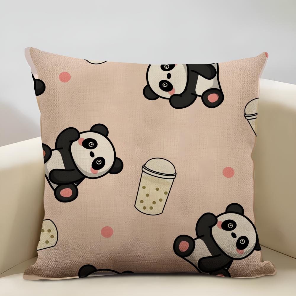 Lieblicher Panda Kissenbezug Haushaltsdekoration Leinen Sofakissenbezug: Hautfreundlich & Atmungsaktiv Mit Unsichtbarem Reißverschluss