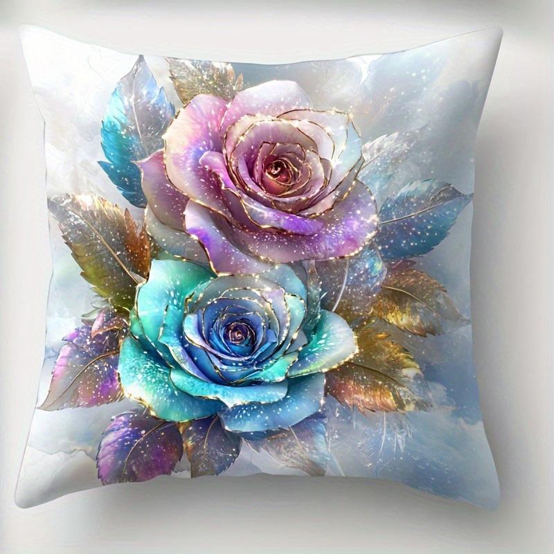 Home Decor Colorful Fantasy Roses Printed Pillow Covers Pattern Cushion Cover Suitable For Sofa Bedroom Car Pillow Cover