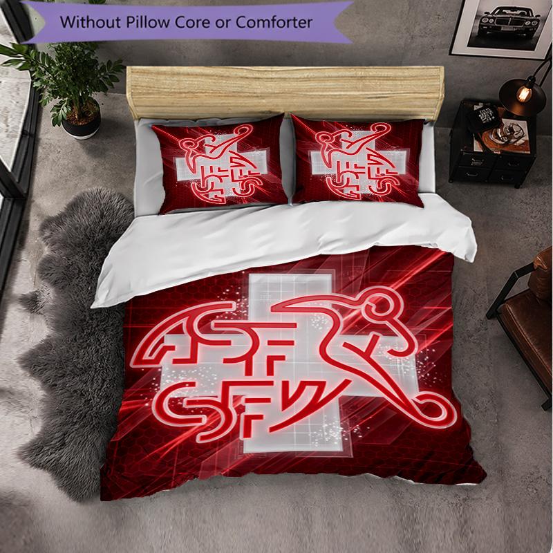 Switzerland Football Pattern 3 Pieces Bedding Set Soft Microfiber Duvet Cover with Pillow Cases for Bedroom