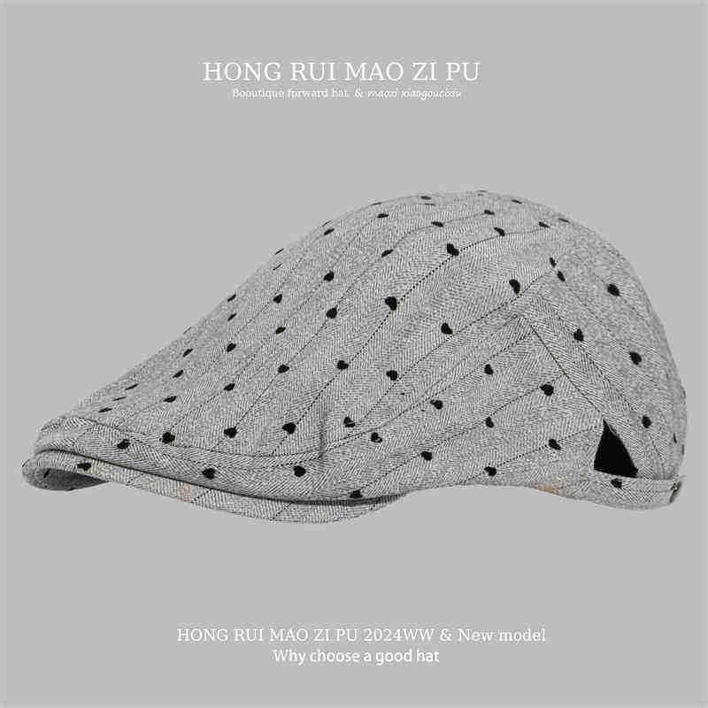 New retro fashion striped beret women's spring thin big head circumference showing face small versatile forward hat