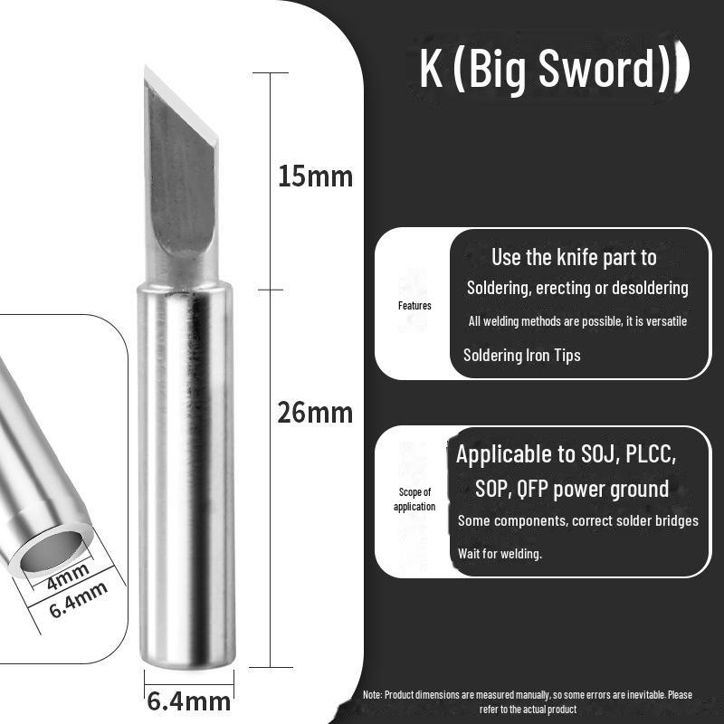 Soldering Iron Tips: K-Type, Knife, Horseshoe, I-Tip, Internal Heat B-Tip, 936 Series, 900 Pointed.