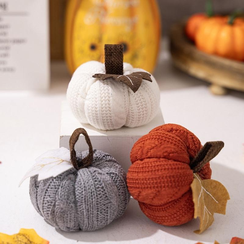Handmade Crochet Pumpkin Decoration With Polyester Fabric Harvest Festival Shelf Display Accessory