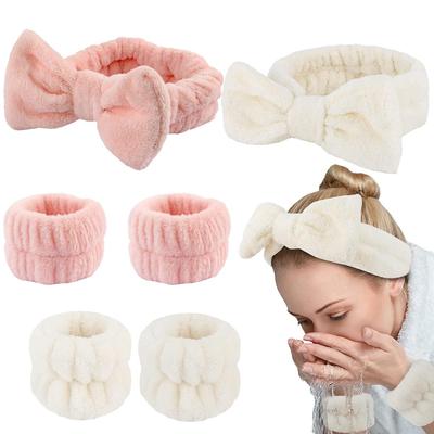 Soft Bow Face Wash Náramek Set Čelenka Péče o pleť Náramky na vlasy Náramky na líčení do sprchy pro dospívající dívky