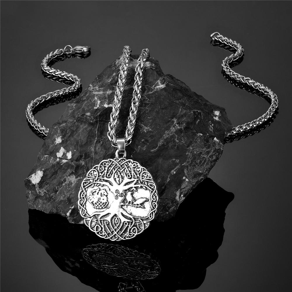 Norse Tree of Life Pendant Viking Amulet Necklace Men Leather Rope Chain Keychain Talisman Male Jewelry Gift