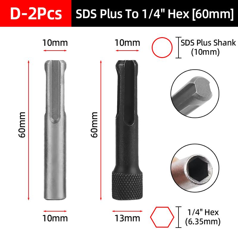 1/4"3/8"1/2" SDS Plus Socket Driver Drill Quick Change Hex Extension Adaptors Connector Hammer Drilling Bit Nut Impact Head Tool