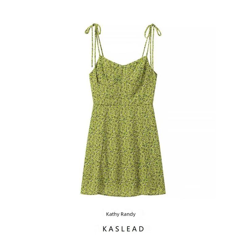 Kaslead New Arrival Women's Clothing Fashion Style Fashion Casual Simple and Short Strap Floral Dress