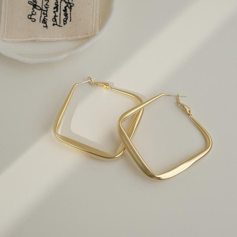 Gold Color Big Square Hoop Earrings For Women Exaggerated  Geometric Irregular Circle Earrings Jewelry