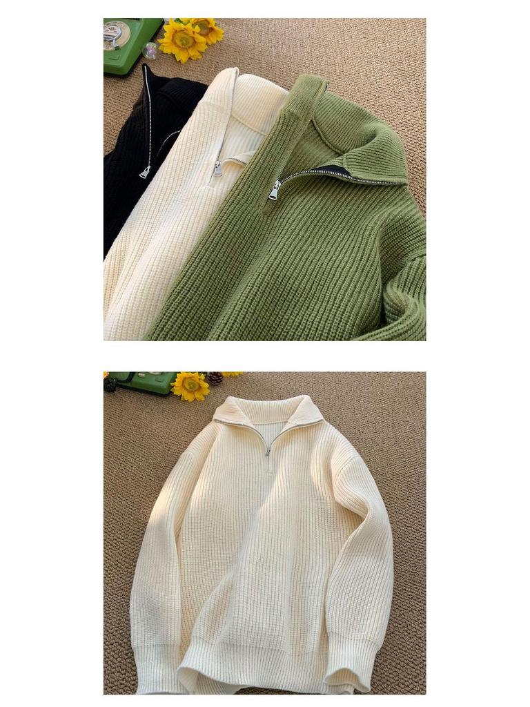 Men's Autumn Cityboy High-Neck Half-Zip Pullover - Japanese Lazy Style Versatile Knitwear