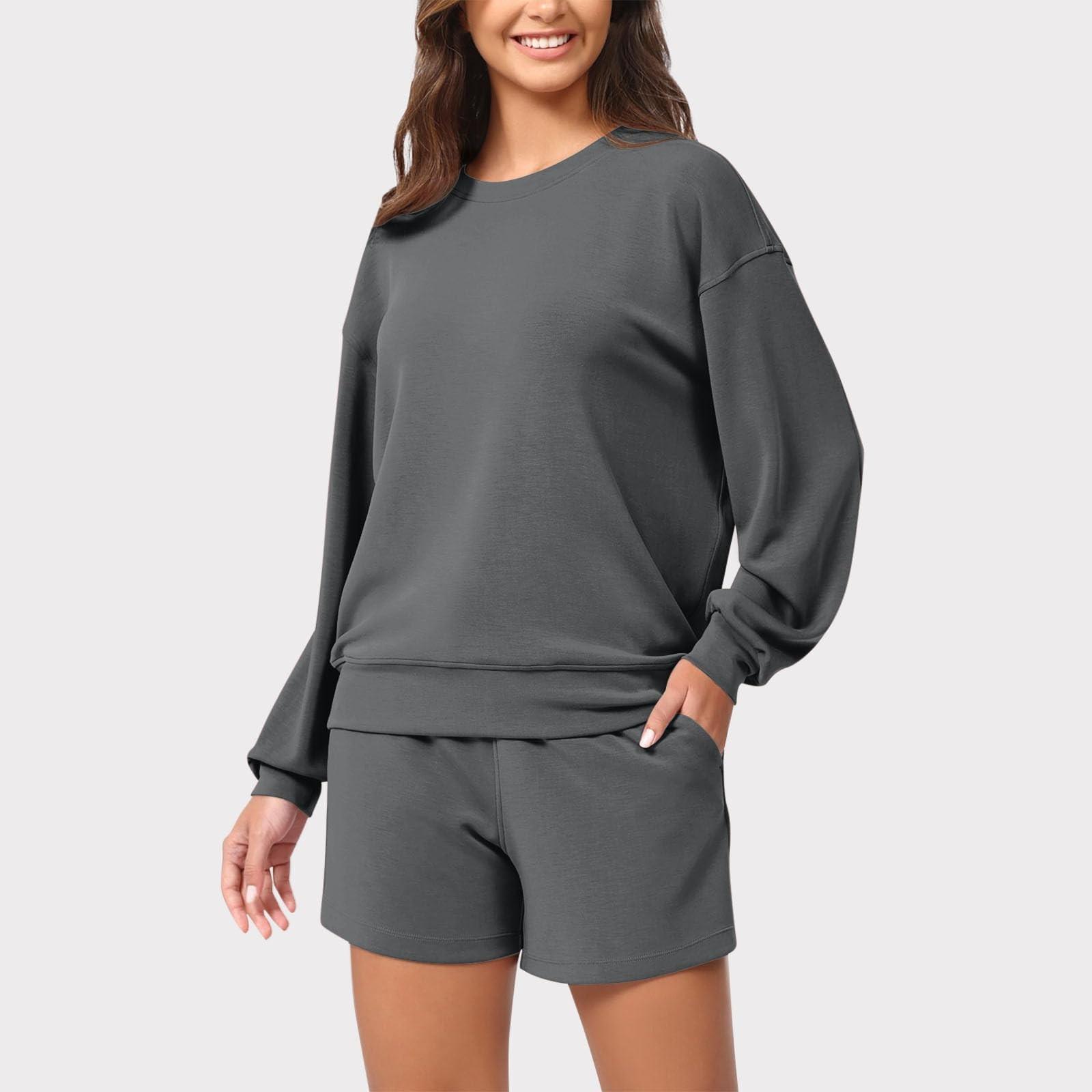 

Женские летние комплекты из 2 предметов, комплекты с длинными брюками, повседневный спортивный костюм, шорты с длинными рукавами, костюм L