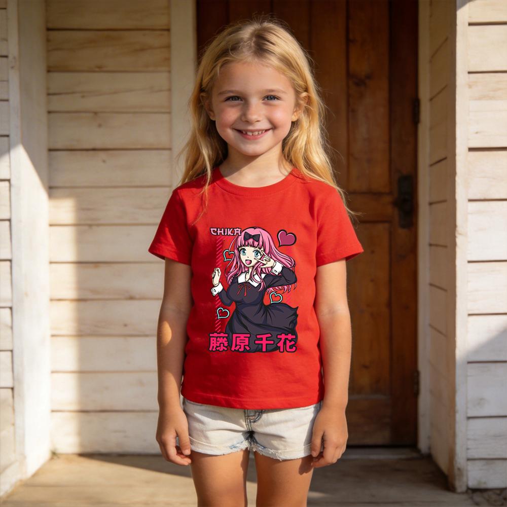 Kaguyama Sams Chika Fujiwara Anime Print Cotton T Shirts for Boys Girls Kids Casual Short Sleeve Top