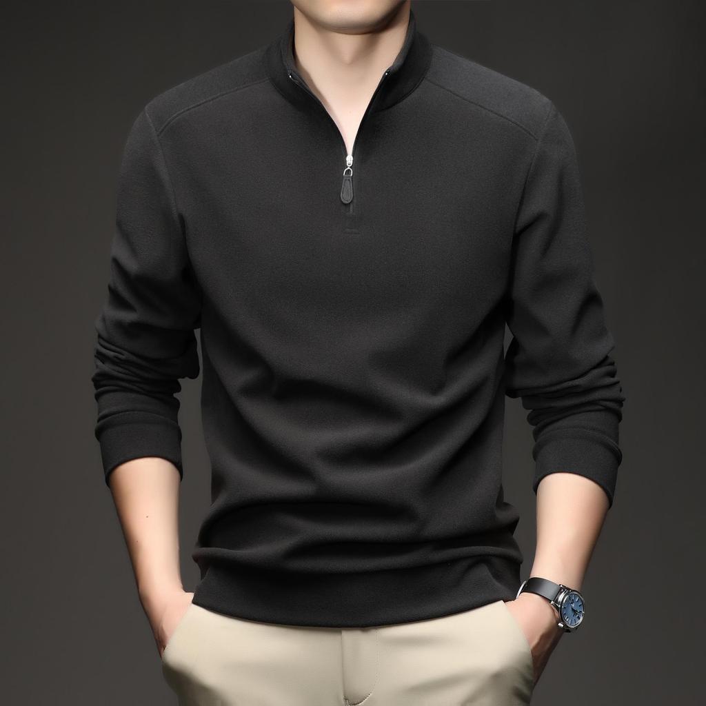 Men's Double-Sided Fleece Half-Zip Long-Sleeve T-Shirt with Half-High Collar - Warm Winter Base Layer Sweatshirt
